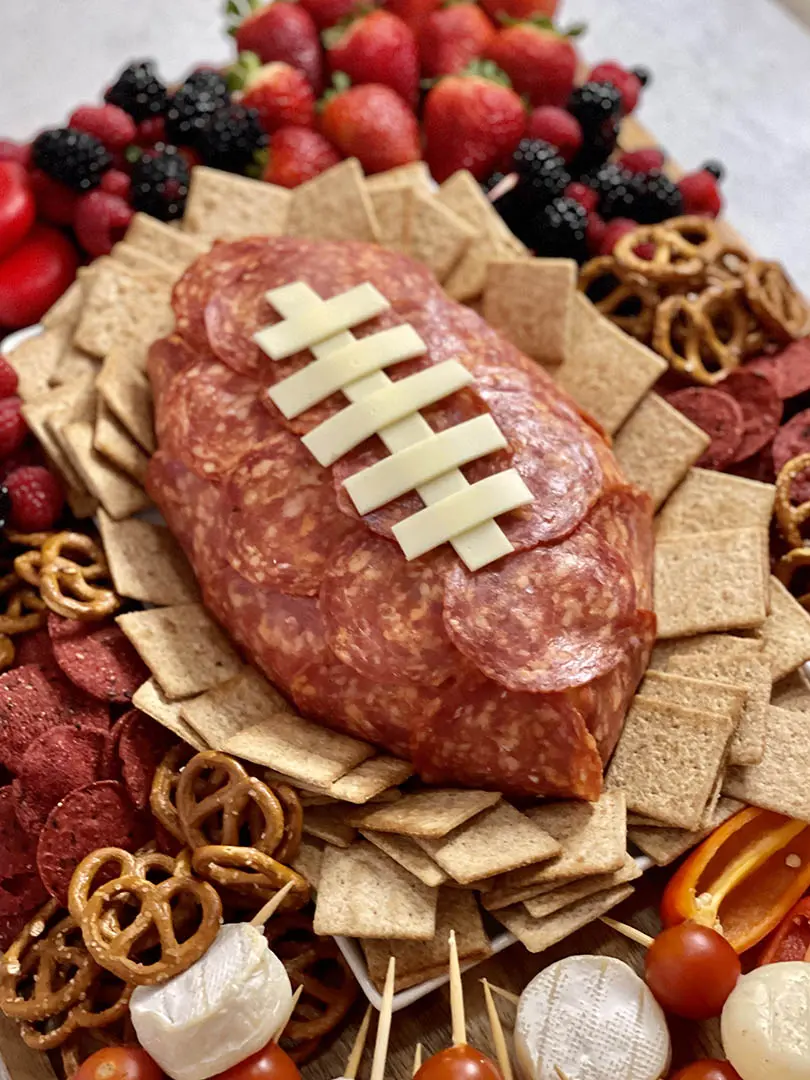 football shaped snacks salami