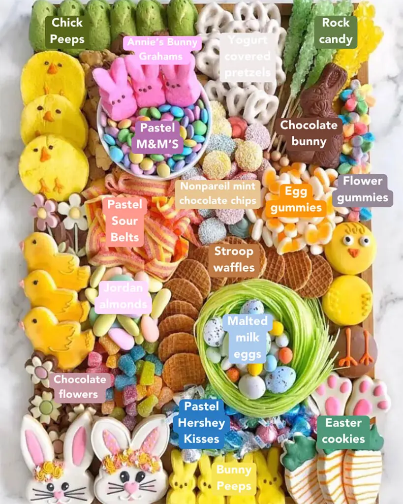 Easter Candy Dessert Board Visual Ingredients List