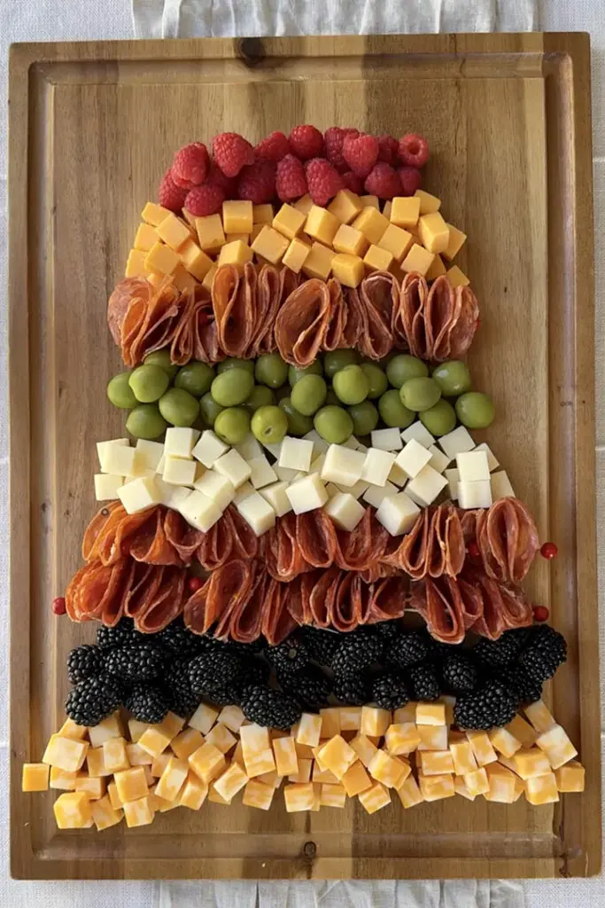 Charcuterie Tree Step 4 cheddar salami