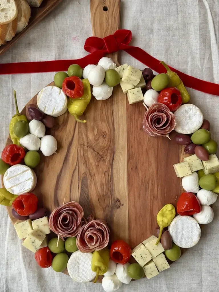 Christmas charcuterie wreath step 5 salami rose