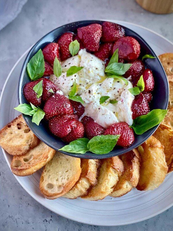 roasted strawberries and burrata