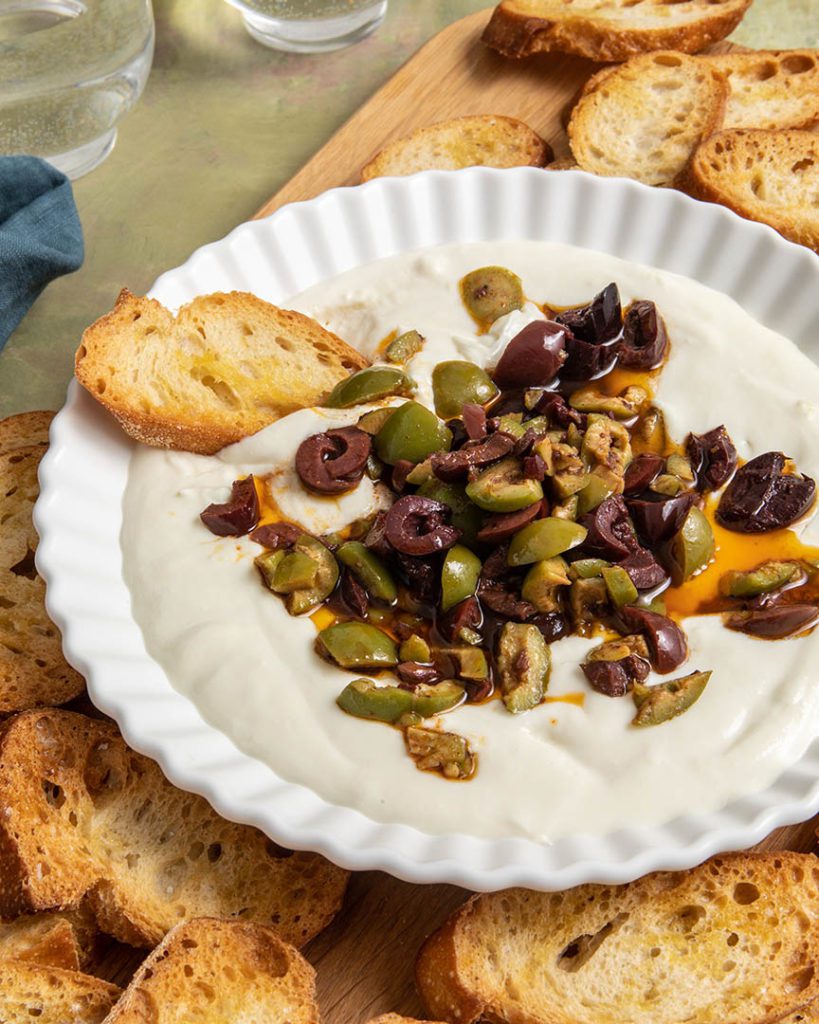 how to make whipped feta dip appetizer with olives