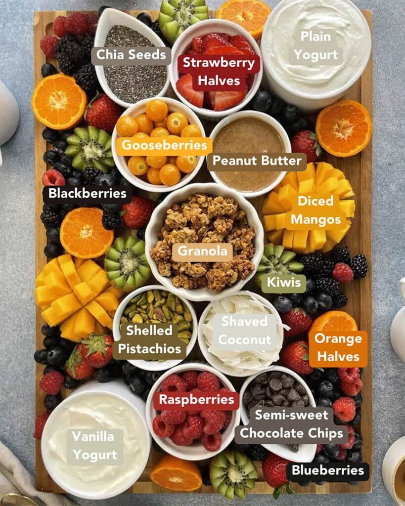 Yogurt Toppings Breakfast Board Visual Ingredients List