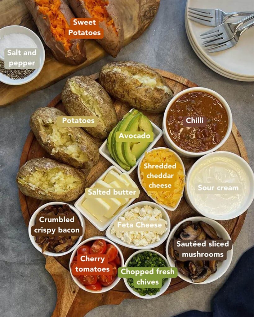 Loaded Baked Potato Toppings Bar Visual Ingredients List