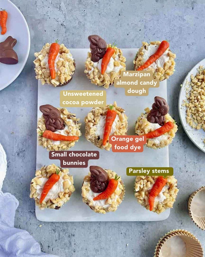 Easter Carrot Cake Cupcakes Visual Ingredients List