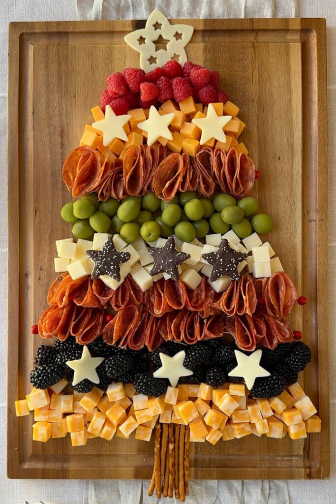 Charcuterie Tree Step 5 star cheese pretzel sticks