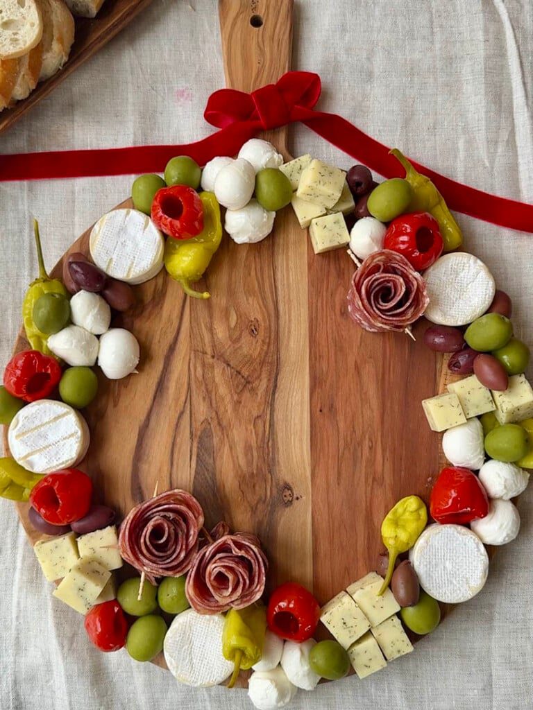 Christmas charcuterie wreath step 5 salami rose