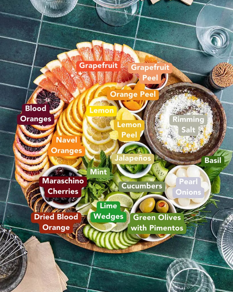 Martini and Cocktail Garnish Board Ingredients List