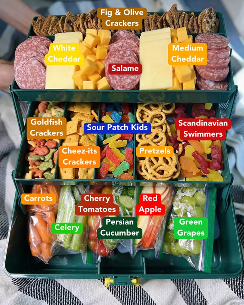 Snacklebox Tackle Box Charcuterie Ingredients List