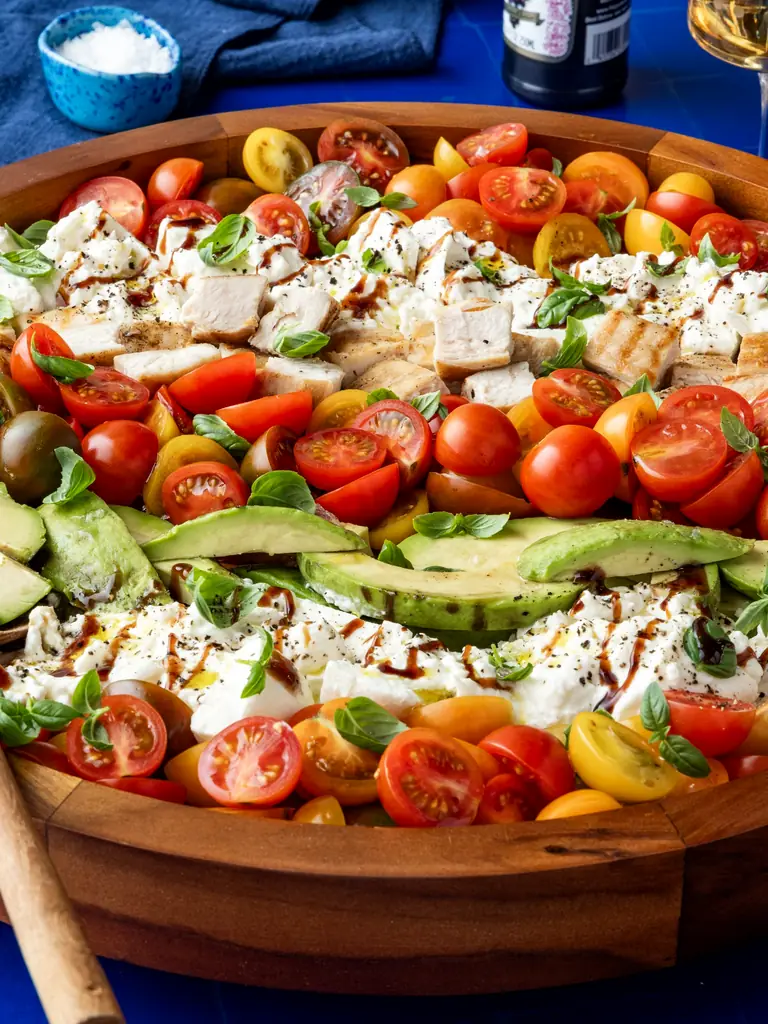 burrata caprese salad chicken avocado